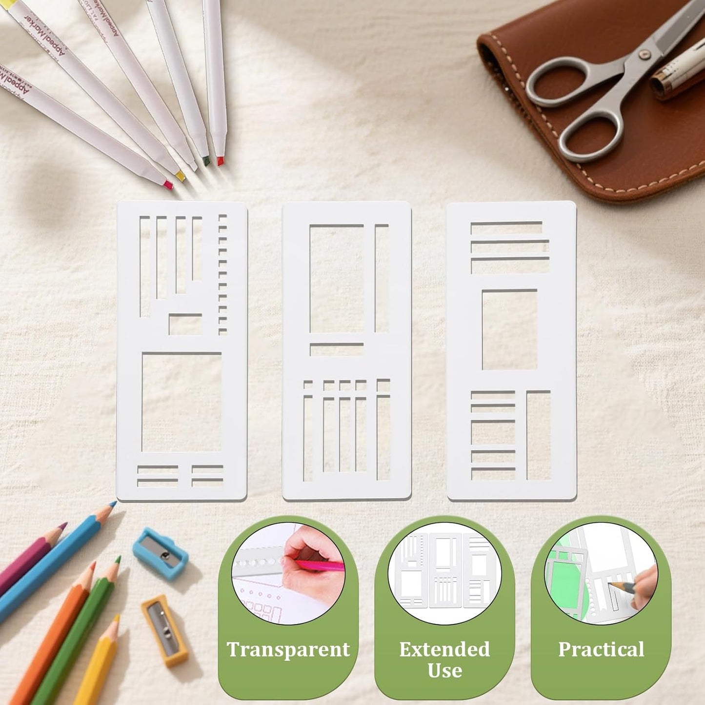 Handmade Flexible Record Template, Planner Stencil Set for Dot Grid Journals, DIY Flexible Drawing and Checklist Templates Suitable for Various Occasions (Set A)