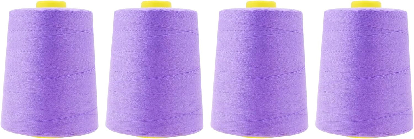 Mandala Crafts 4 Pack of Serger Threads Cones Spools - 20S/2 24000 Yards Polyester Lilac Threads for Sergers Machine and Overlock Quilting Sewing Machine