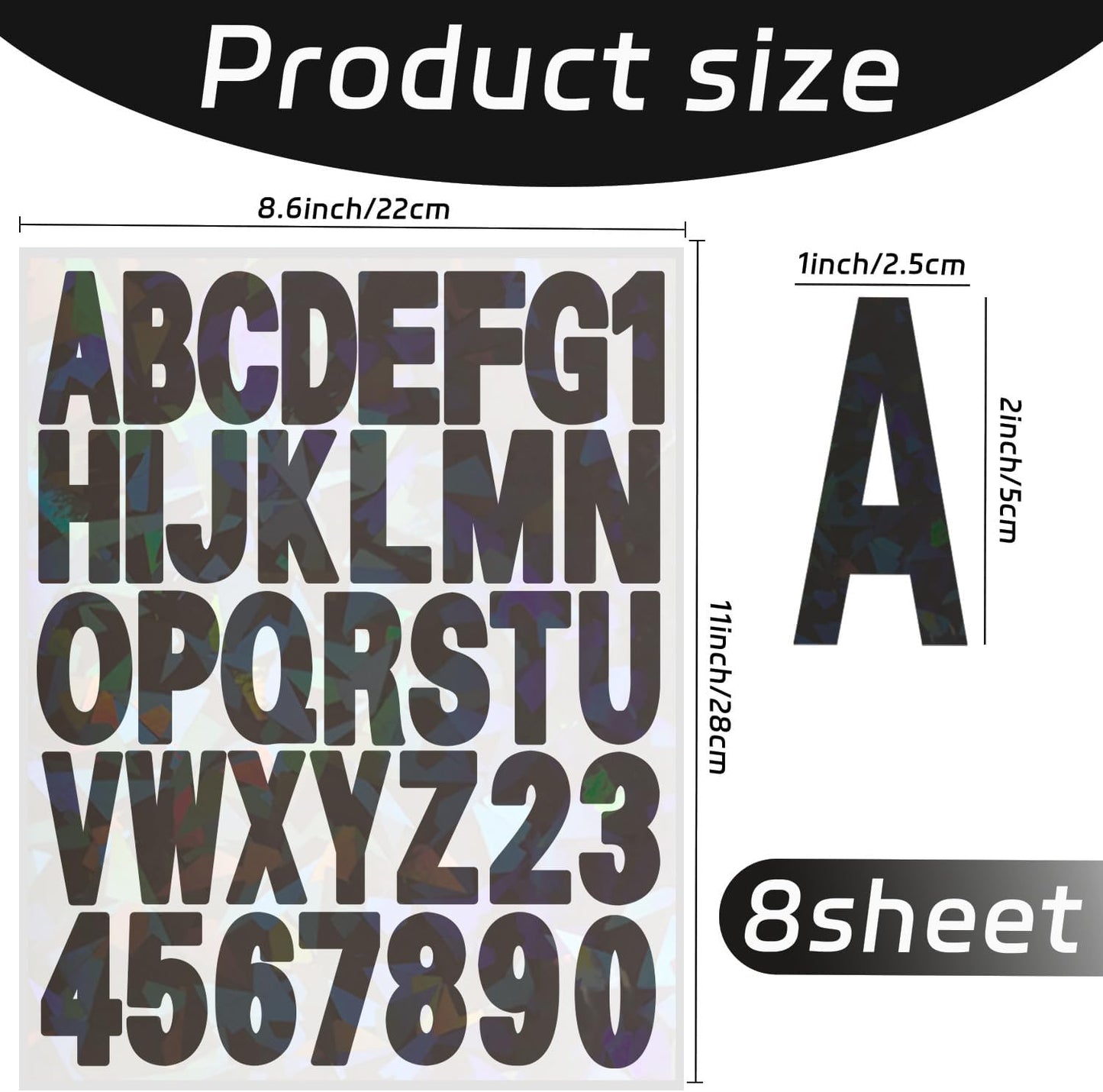 Starboling Letter Stickers,2 inch 8 Sheets Black Alphabet Sticker,Self Adhesive Vinyl Letter Stickers Mailbox Numbers,for Arts Crafts Outdoor Sign Poster Mailbox Sign Doors Mailboxes Car Truck