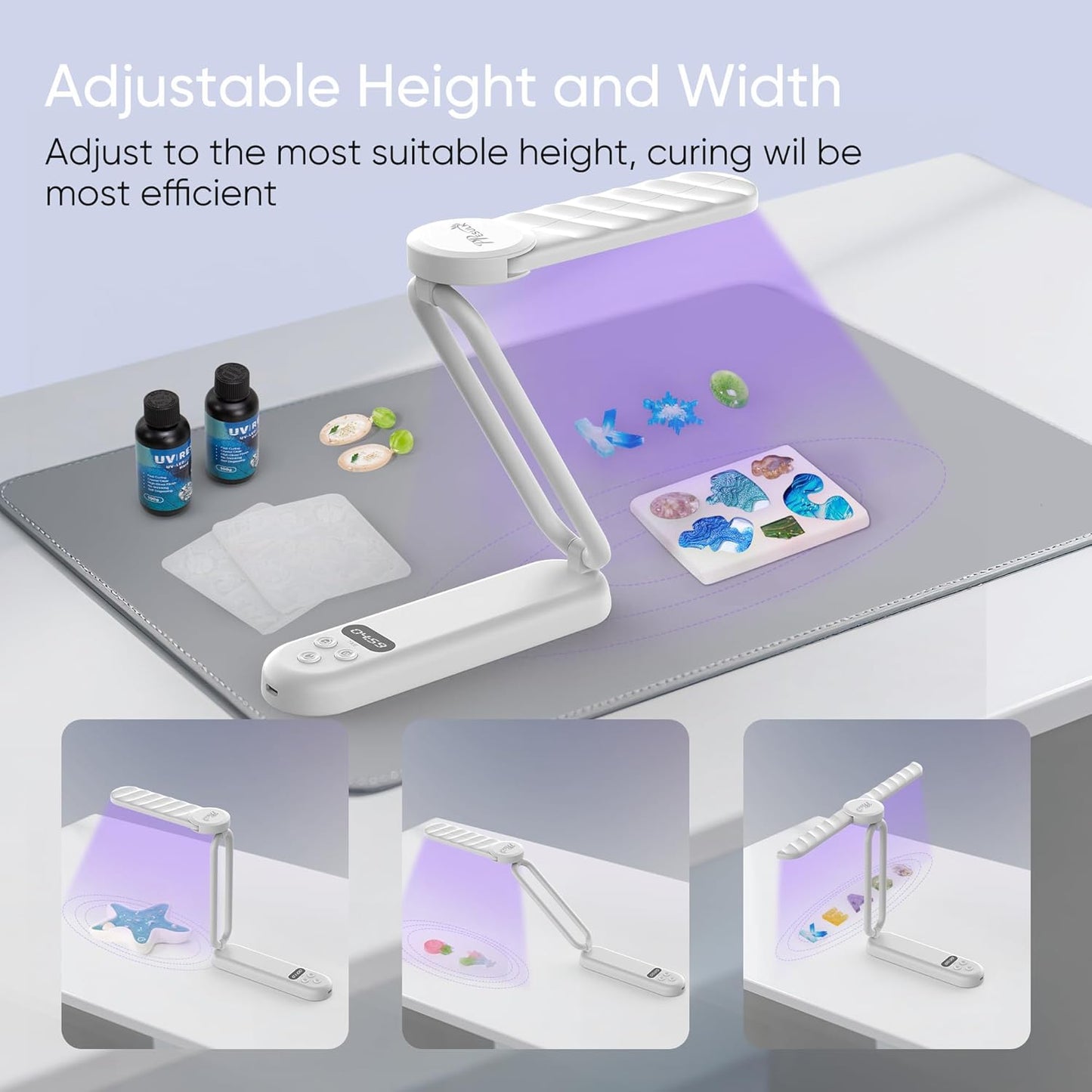 PPESULK UV Light for Resin Curing, Rechargeable UV Resin Lamp with Time Display, 34 LEDs High Power Resin Curing Machine, Cordless Portable UV Lamp for Resin Molds, Crafts, Jewelry Making(White)