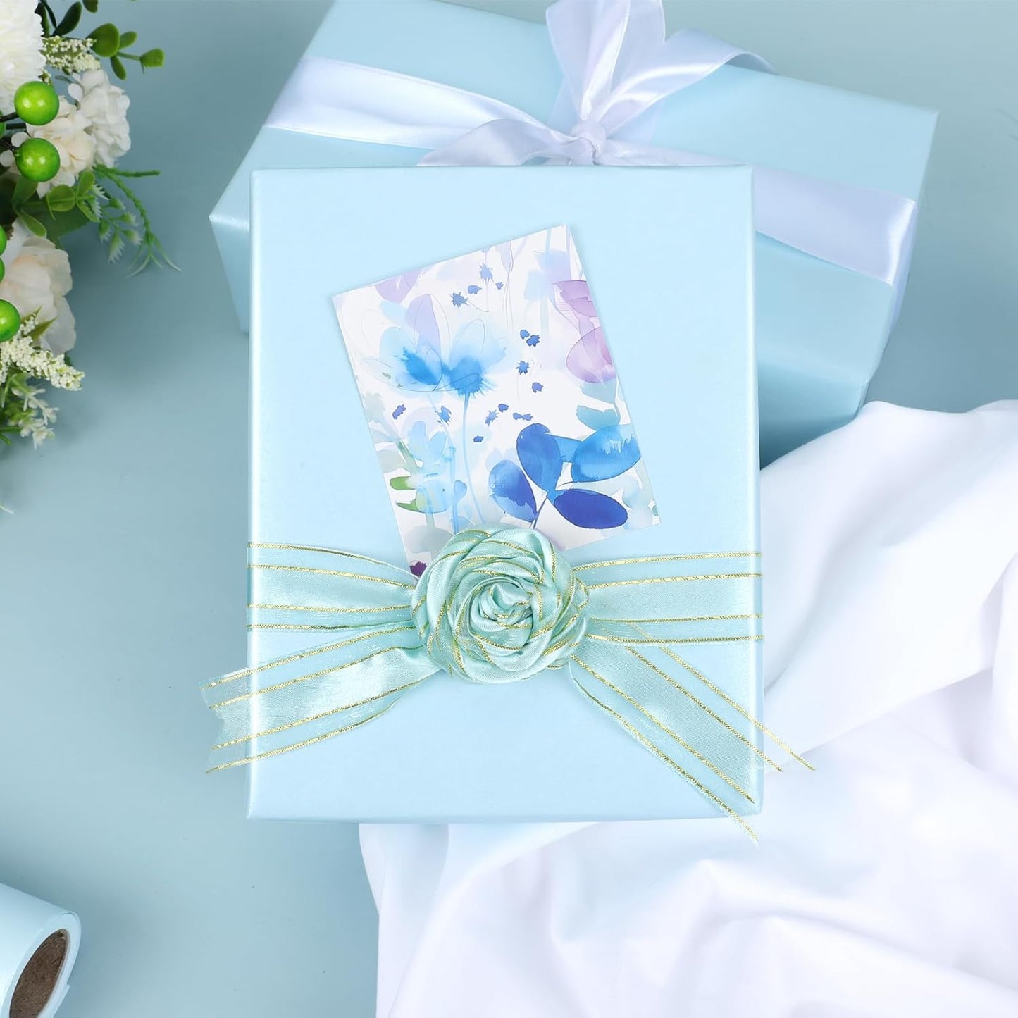 NESCCI Sky Blue Matte Wrapping Paper,Solid Color Pearly-Lustre Paper,Gift Wrapping Paper,Perfect for Wedding,Valentine's Day,Birthday, Christmas,Baby Shower,DIY Bouquet (17 Inches X 32.8 Feet)