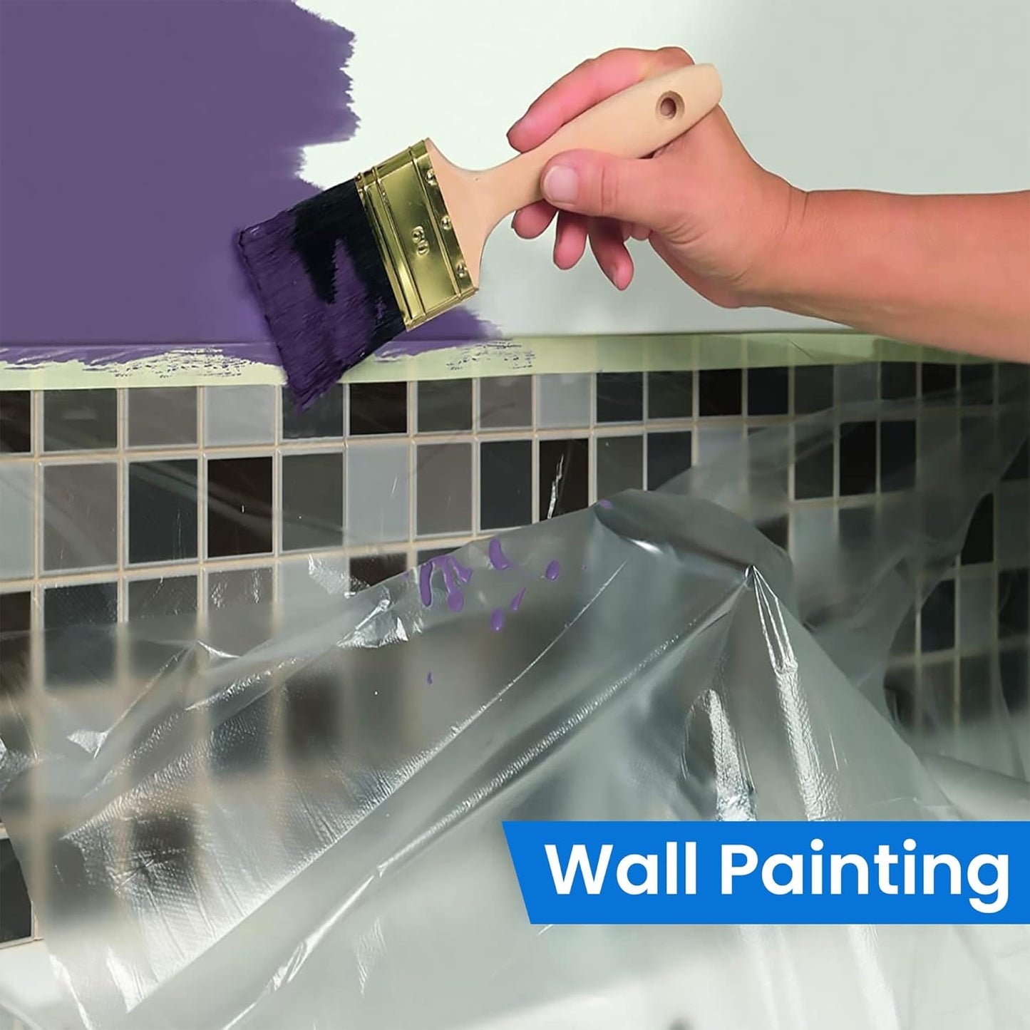 TAPEBEAR Pre-Taped Masking Film 22inch x 30yard(550mmx 27m), Plastic Cover for Painting, Tape and Drape, Plastic Sheeting for Automotive, Floor, Appliance and Furniture, 3Rolls