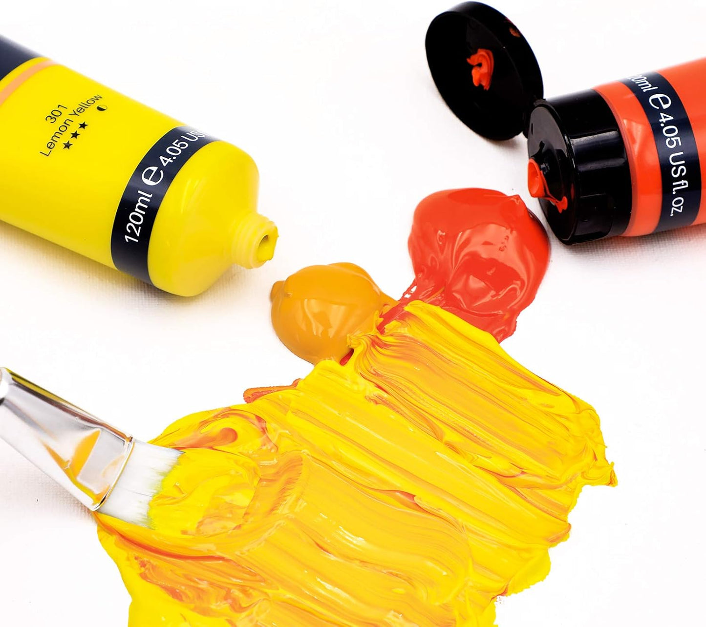 Artecho Yellow Acrylic Paint, Yellow Mid Paint (120ml / 4.05oz) Tubes, Art Craft Paints for Canvas, Rock, Stone, Wood, Fabric, Art Supplies