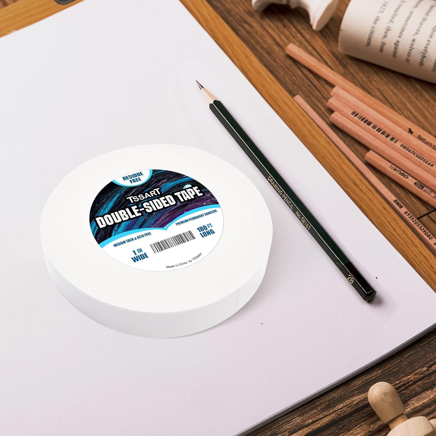 Ultra-Thin Permanent Double-Sided Tape - Double Sided Adhesive Sticky Tape for Arts, Crafts, Photography, Scrapbooking, Tear-by-Hand - Acid Free 1 Inch Wide 180FT Long