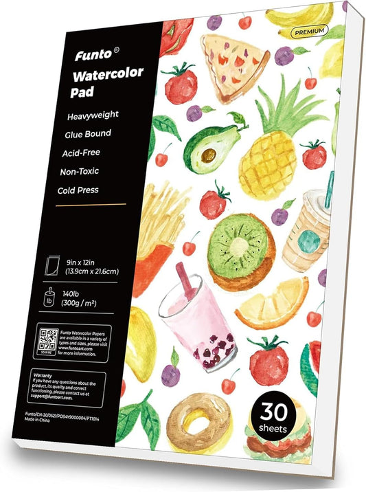 Funto Watercolor Paper Pads, 9x12, 30 Sheets, 140lb/300gsm, Cold Pressed, Acid-Free Heavyweight Art Paper for Painting, Drawing & Art Supplies