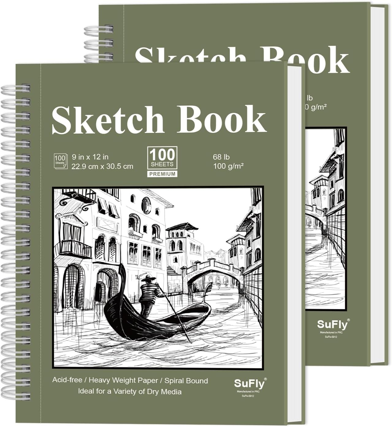 Sketch Book 9x12 inch, Pack of 2 (Total 200 Sheets) Spiral Bound Sketchbook, 68 lb/100gsm Artist Sketch Pad, 100 Sheets Each, Sturdy Acid Free Drawing Paper, Suitable for Adults & Teens