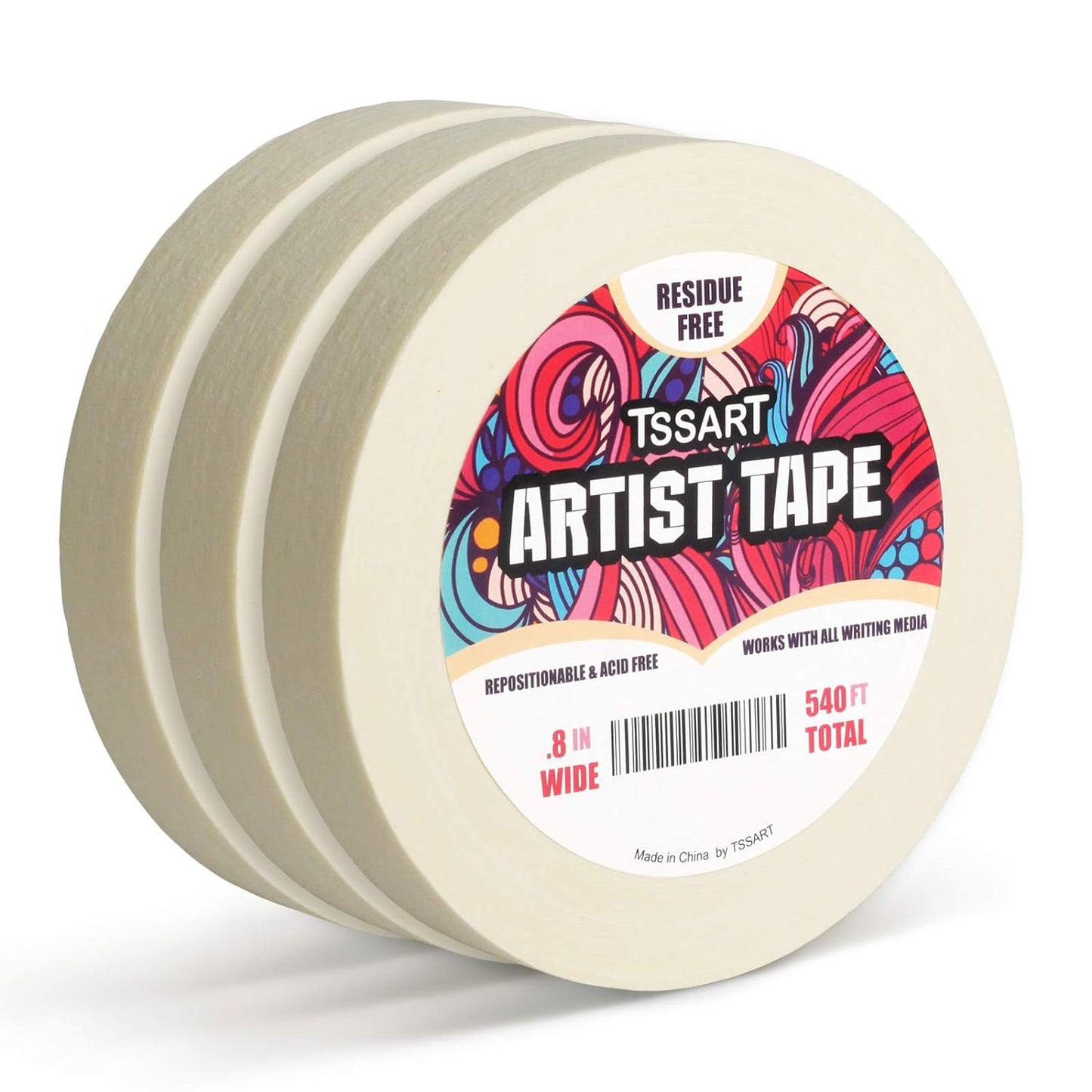 3 Pack White Artist Tape - Masking Artists Tape for Drafting Art Watercolor Painting Canvas Framing - Acid Free 0.8inch Wide 540FT Long Total