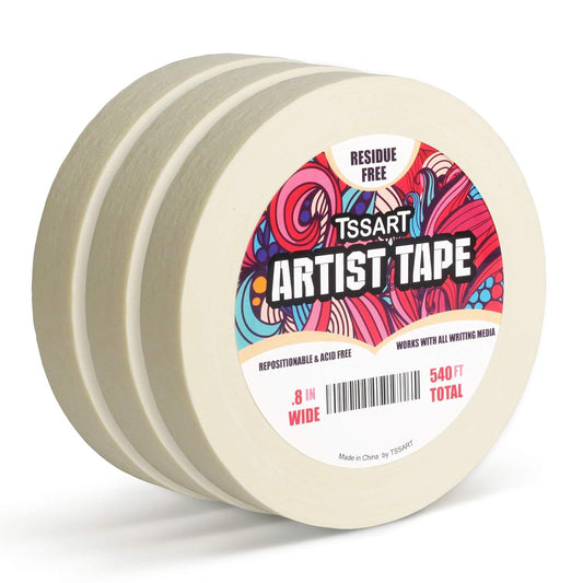 3 Pack White Artist Tape - Masking Artists Tape for Drafting Art Watercolor Painting Canvas Framing - Acid Free 0.8inch Wide 540FT Long Total