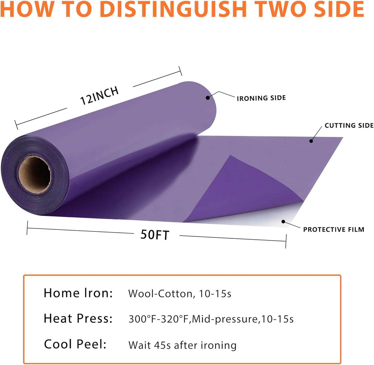 RENLITONG Purple Iron on Vinyl 12Inch by 50ft Roll HTV Heat Transfer Vinyl for T-Shirt HTV Rolls for All Cutter Machine - Easy to Cut & Weed for Heat Transfer Design