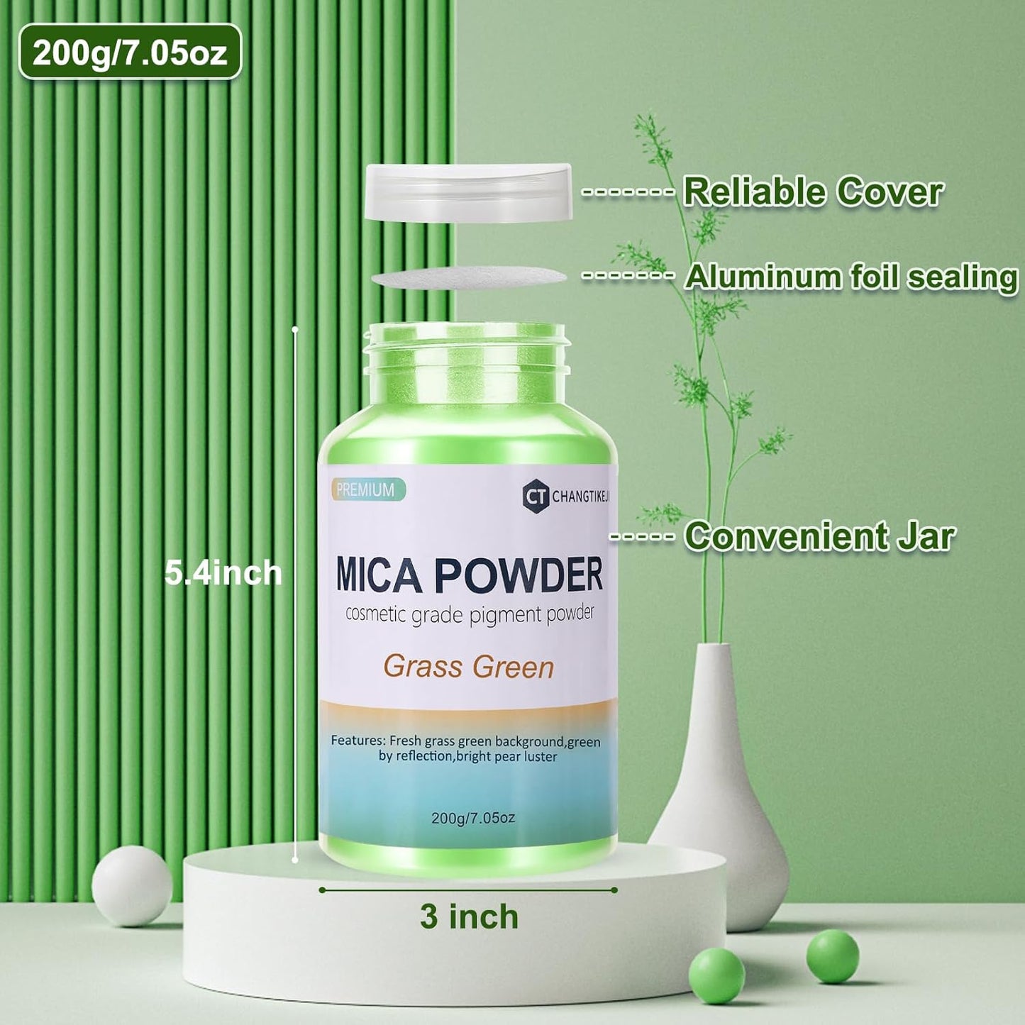 Mica Powder,7.05OZ（200g）,Grass Green Mica Powder Pigment for Epoxy Resin，Lip Gloss，Car Paint，Dye，Soap Making，Nail Polish,Epoxy Resin,Candle Making,Bath Bombs