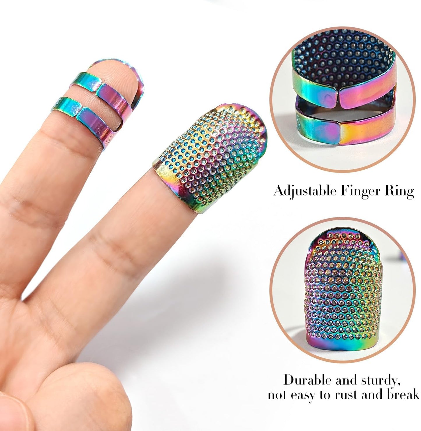 ZESION 4Pcs Sewing Thimbles, Adjustable Metal Thimbles for Hand Sewing Finger Protector, Quilting Craft Accessories for Knitting Needlework DIY Tools, Dazzling(2 Sizes, S/M)