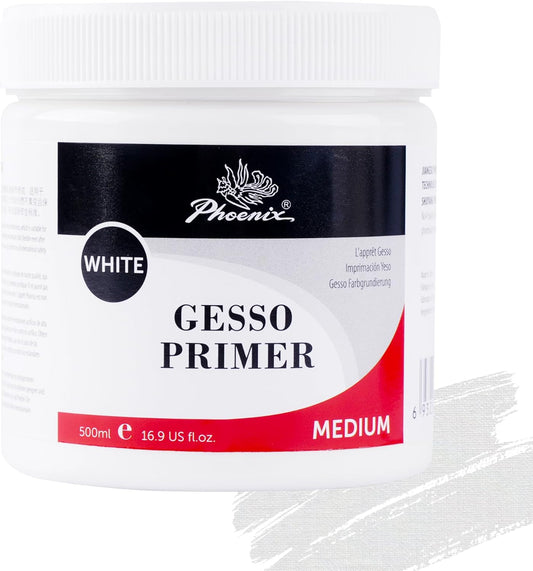 PHOENIX White Gesso Primer - 16.9 Fl oz. / 500ml White Gesso for Canvas Surface Prep Medium for Oil Acrylic Paints