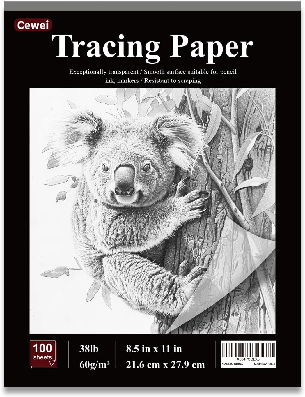 Tracing Paper for Drawing, 8.5”x11 Trace Paper, 100 Sheets (38 lb/ 60 GSM) Translucent Vellum Paper, Tracing Paper Pad for Sketching, Drawing, Overlaying Images, Vellum Art Papers.