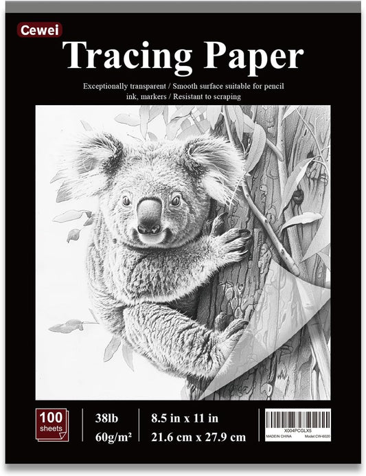 Tracing Paper for Drawing, 8.5”x11 Trace Paper, 100 Sheets (38 lb/ 60 GSM) Translucent Vellum Paper, Tracing Paper Pad for Sketching, Drawing, Overlaying Images, Vellum Art Papers.