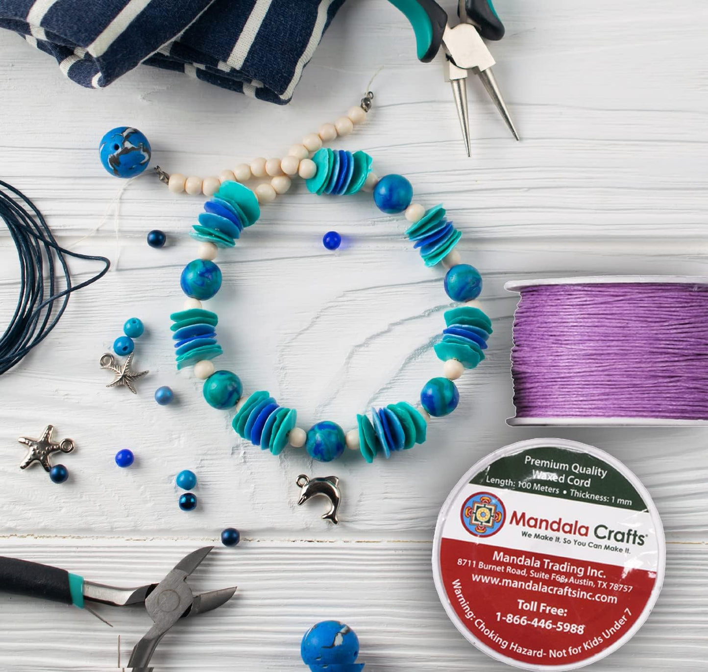 Mandala Crafts 1mm 109 Yards Indigo Cotton Waxed Cord for Jewelry Making Bracelet Cord Waxed String - Beading String Thread Jewelry Cords for Necklaces String