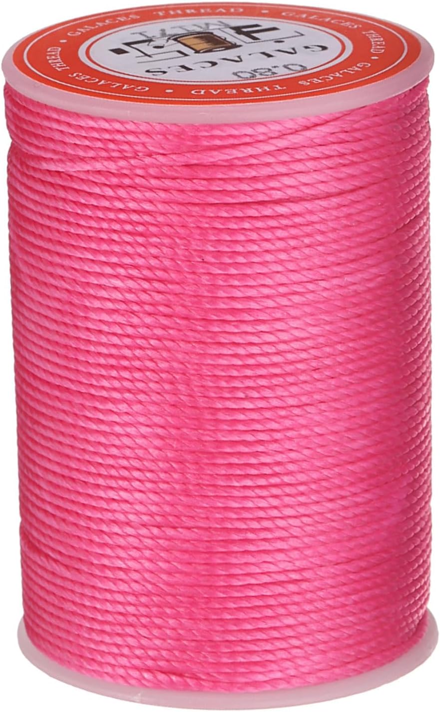 uxcell Round Leather Sewing Waxed Thread, 55m / 60 Yards Wax Polyester String, 0.8mm Waxed Stitching Cord for Leather Crafts, Bookbinding, Bracelets Braided, Rose