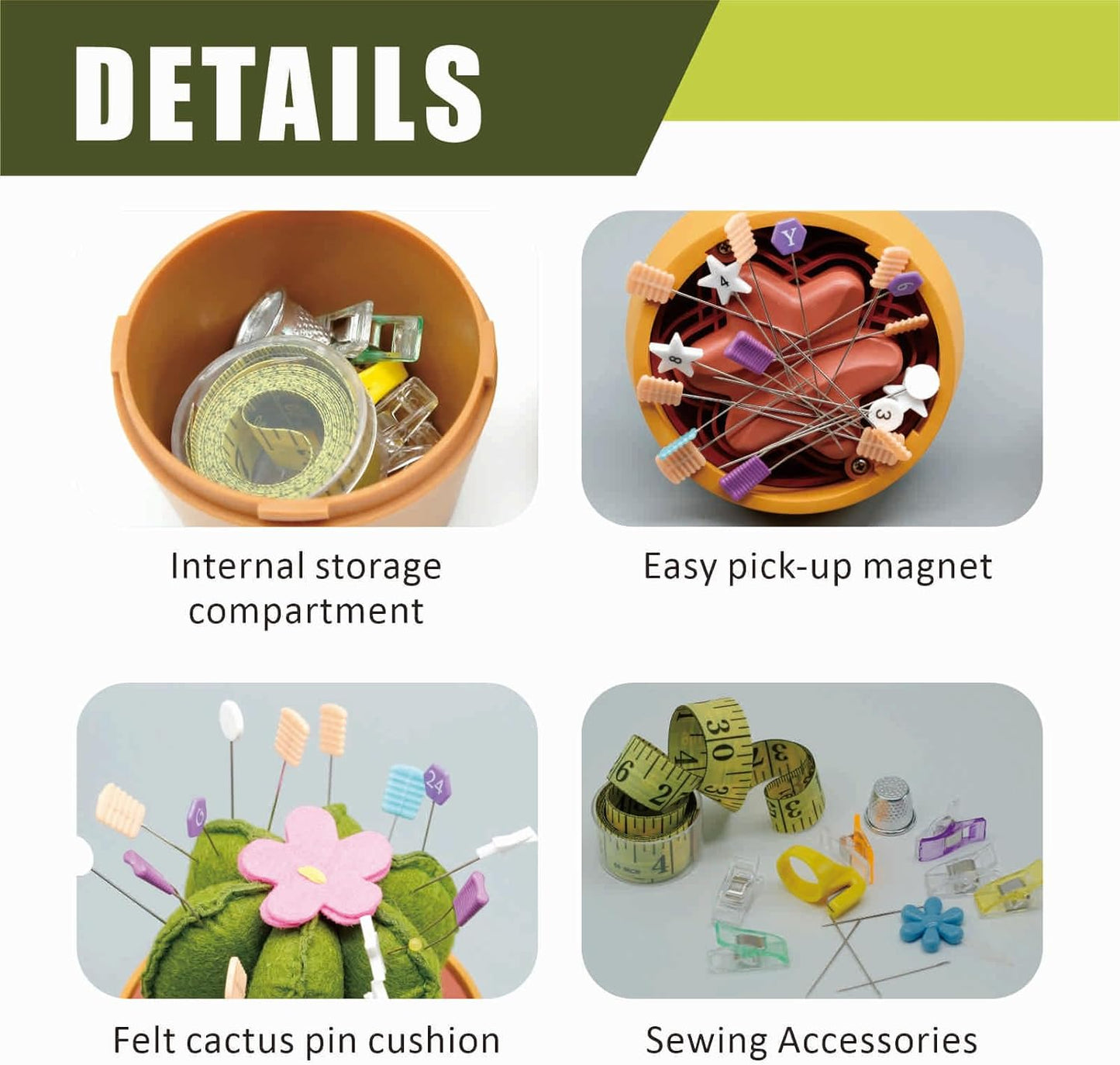 Cactus-Shaped Pin Cushion in a Pot with Included Sewing Notions | Magnetic Pin Holder | Cute Décor for Sewing Desks | Perfect Gift for Quilters, Sewers, Applique & Patchwork Crafters