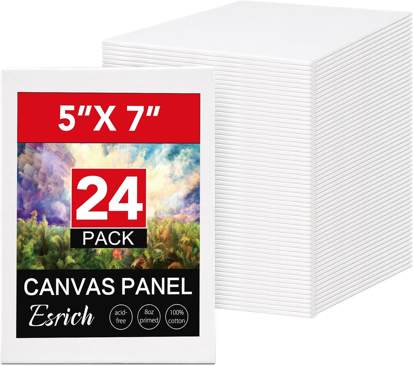 ESRICH Small Canvases for Painting 5x7IN, 24 Pack Small Canvas Boards Painting Canvas Primed Acid-Free Blank Canvas Panels for Oil Paint, Watercolor, Acrylic Paint, Gouache &Tempera.