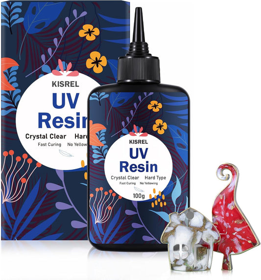KISREL UV Resin 100g - Upgraded UV Resin Kit, Hard Type Crystal Clear Ultraviolet Curing UV Epoxy Resin for Craft Jewelry Making