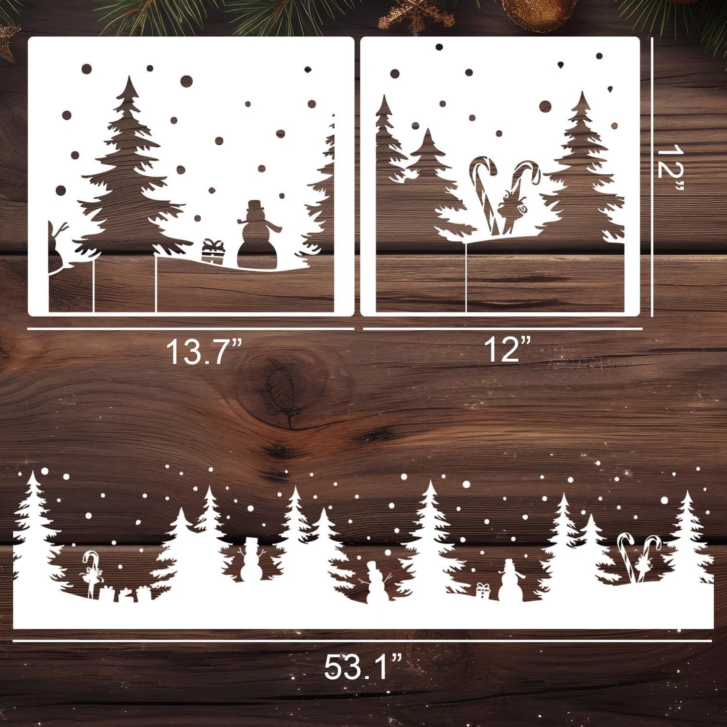 Christmas Stencils for Window Glass Large Christmas Stencil Reusable 53.1” Winter Forest House Village Holiday Drawing Templates for Painting on Window Glass Doormat Wood Sign