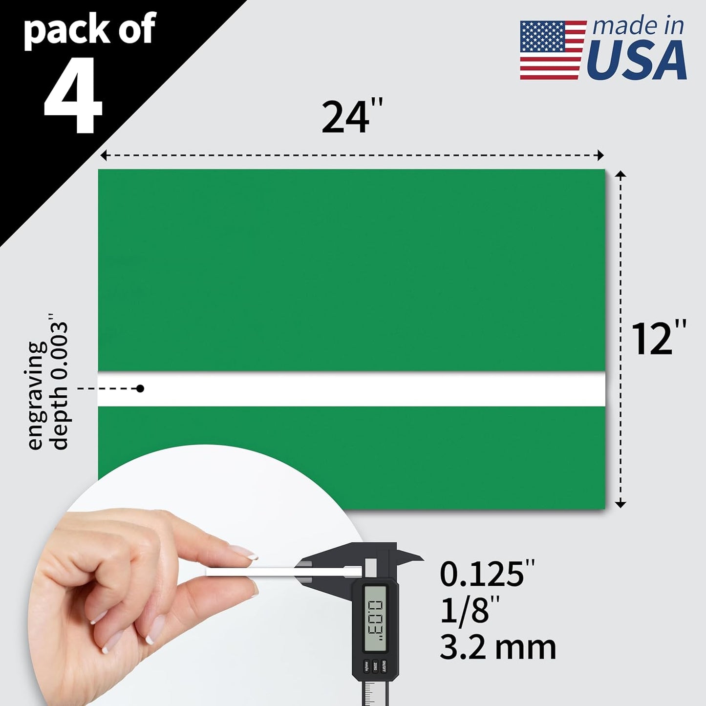 Trotec TroLase | 12"x24"x1/8", 4 Pcs | Bright Green/White | 2 Ply | Modified Acrylic | Laser Engraving Double Color Plastic Sheet | Engraving Blanks for Laser, Saw, Guillotine | Made in USA