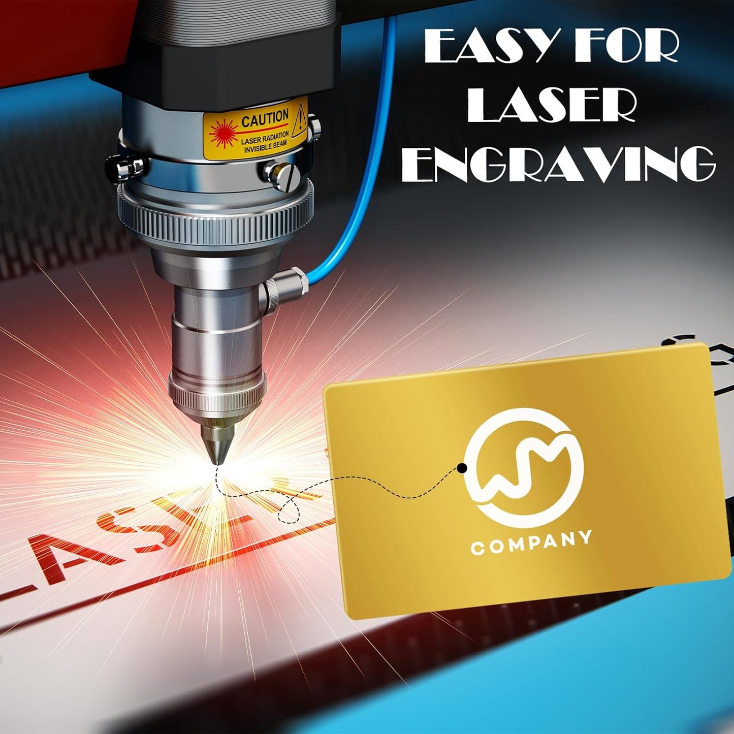 weparmeety 100 Pcs Metal Engraving Blanks Aluminum Sheet Laser Engraving Business Card Multipurpose DIY Gift Cards 86 x 54 x 0.21 mm (Gold)