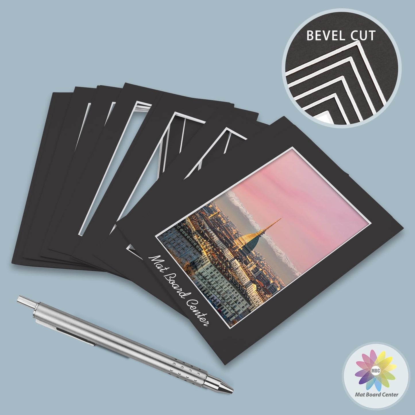 MBC Mat Board Center, 10 Pack 12x16 for 9x12 Black Picture Mats Frame Mattes, Bevel Cut, Acid Free, 4-ply Thickness