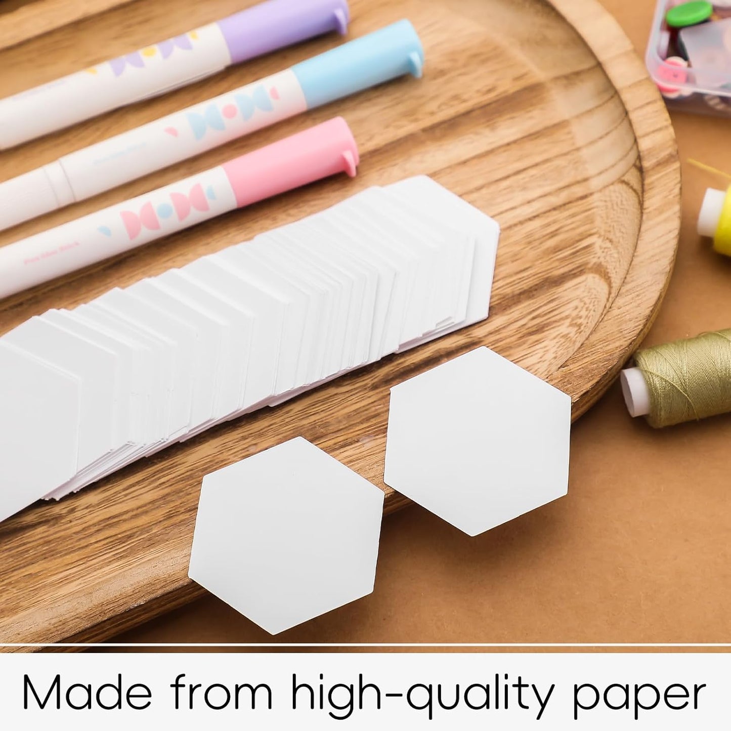 LemonSecret 409 Pcs Paper Piecing for Quilting Fabric Set Include 400 Paper Piecing 1" Hexagon Quilting Templates and 9 Fabric Glue Pen for DIY Patchwork Crafts and Sewing Supplies