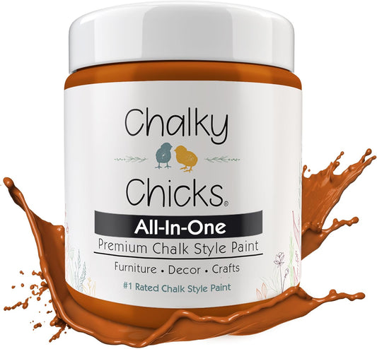 Chalky Chicks All-in-One Chalk Paint for Furniture or Cabinet - 8 Fl Oz - Matte Finish Acorn Orange for Metal, Wood Furniture Paint - No Sanding All-in-One for Home Decor & Crafts, USA Made