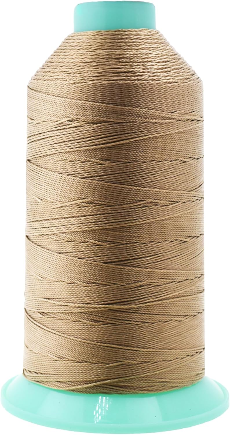 Mandala Crafts Bonded Nylon Thread Khaki Heavy Duty Sewing Threads - 800 YDs Size 207 630D T210 Tex 210 Thread for Leather Jeans Weaving Outdoor Marine Upholstery Threads