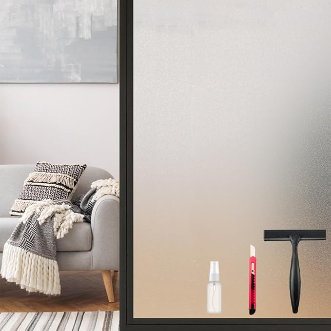 Frosted Glass Window Privacy Film Decorative, Bathroom Window Privacy Film for Glass Windows Cover, Static Cling, Removable, Reusable, Anti-UV, Heat Blocking, with Tools 45x78inch