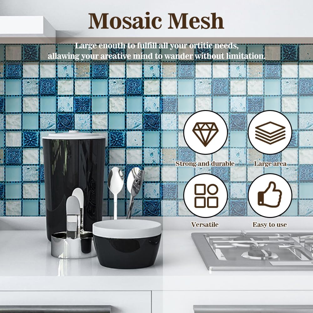 36" x 118" Mosaic Mesh for for Back Mounted Tile with Gloves, Fiberglass Mosaic Mesh Backing Boast for Tile Installation Supplies Tools, Non Sticky (36" x 118")