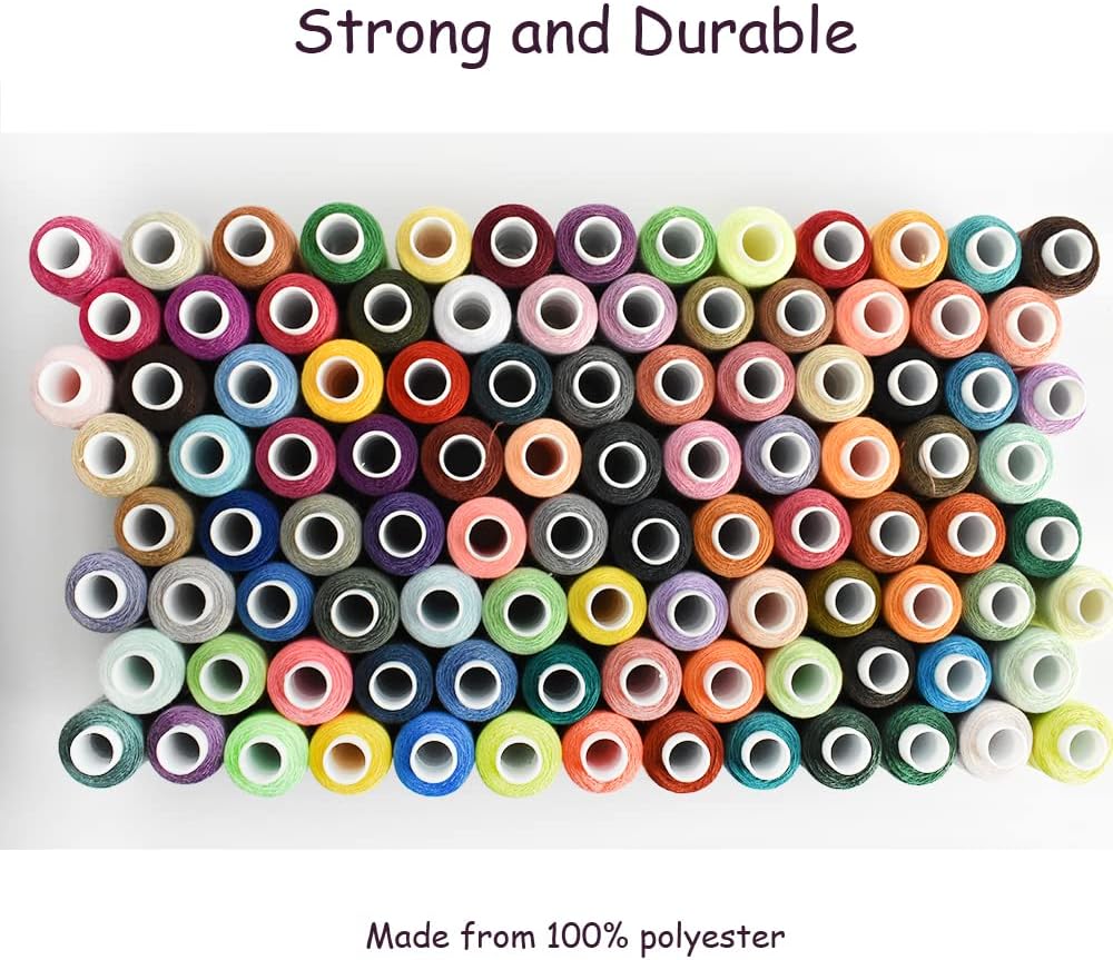 Sewing Threads Kits, All Purpose 100 Color Spools Polyester Thread Quilting Thread Assortment for Hand Machine Sewing Embroidery