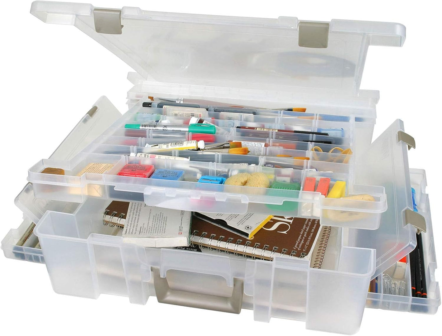 ArtBin 6981AB Super Satchel Deluxe Divided Base, Large Portable Art & Craft Organizer with Drawers, [1] Plastic Storage Case, Clear