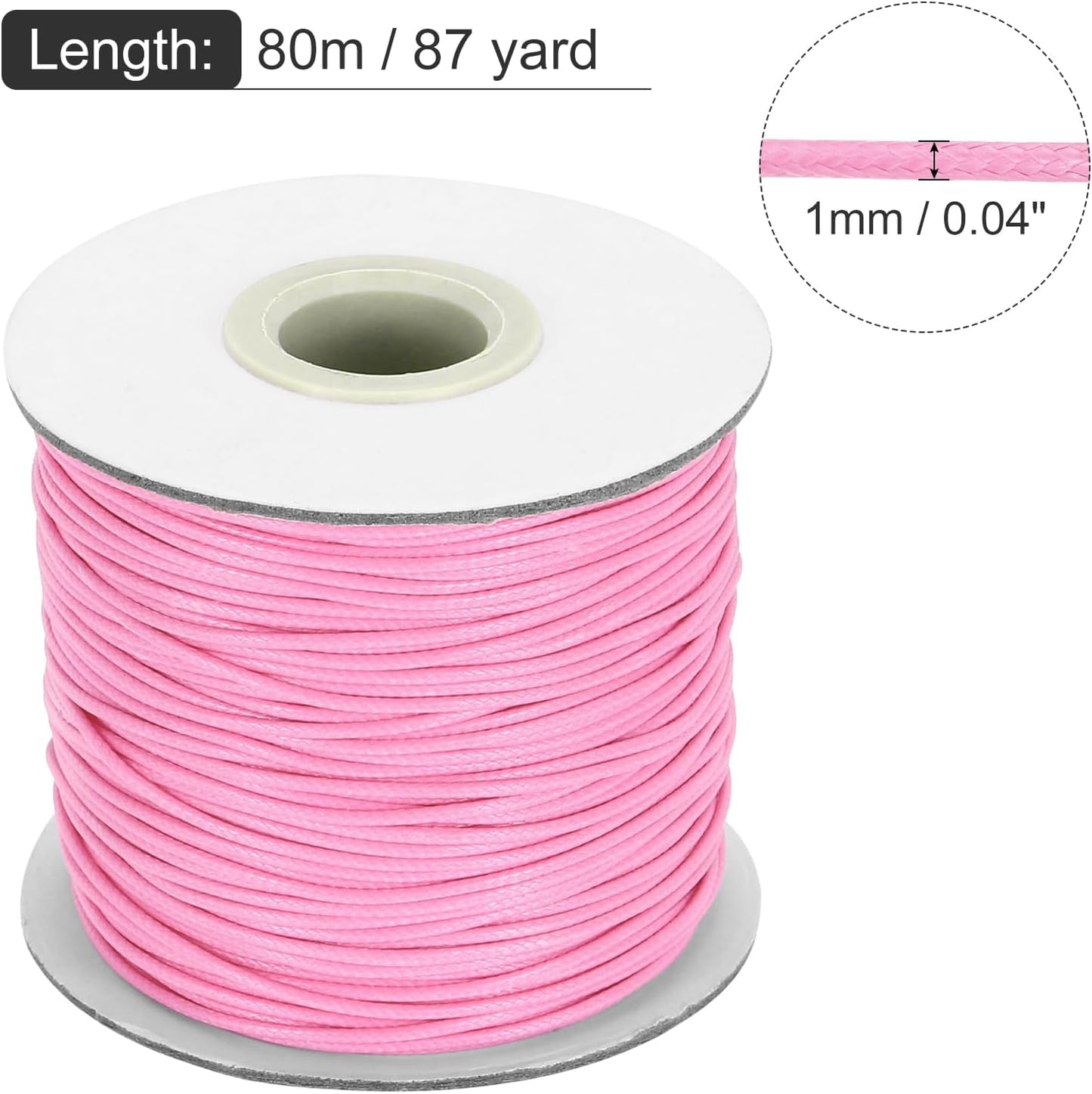 MECCANIXITY Waxed Cord 1mm Waxed Thread 87 Yard Wax String Leather Cord for Bracelet Making, Necklaces, Beading, Jewelry Making and DIY Crafts(Pink)
