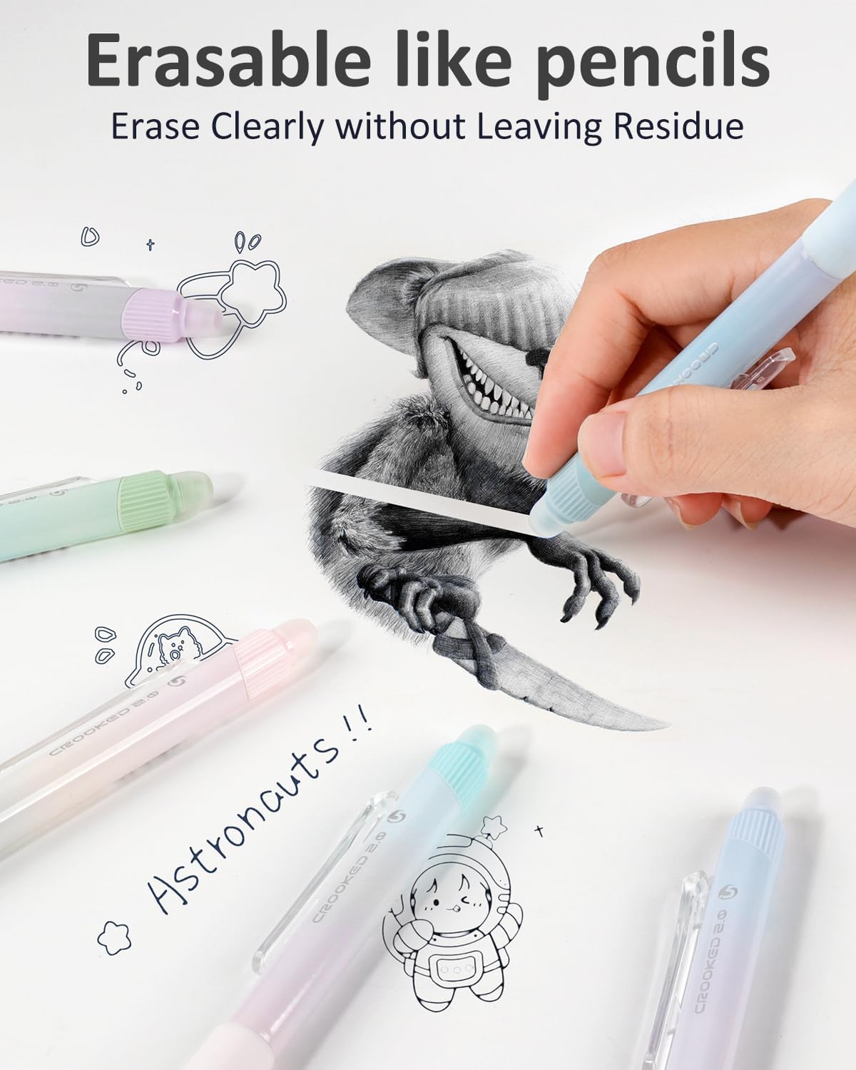 Erasable Pens, 6 Pack Fine Point 0.5mm Black Erasable Gel Pens with 360°Rotating Erasers, Make Mistakes Disappear, Comfort Grip for Drawing, Writing, Planning, and Crossword Puzzles (Black Ink)