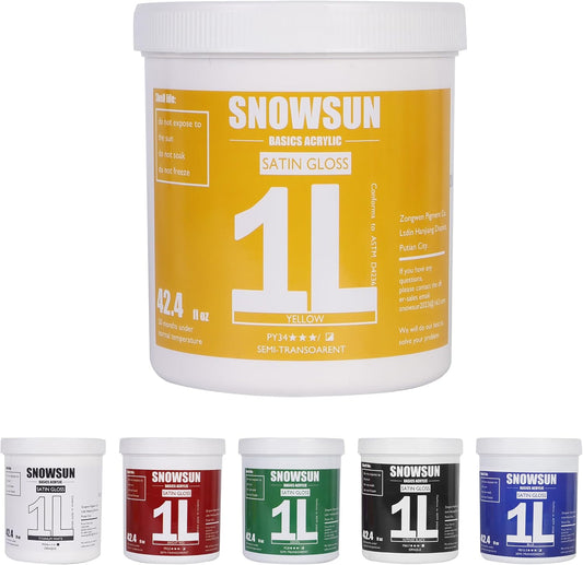 SNOWSUN Acrylic Paint Set, 6 Colors (1L/42.4 fl oz Each) Large Bulk Acrylic Paints, Gloss Non-Toxic Heavy Body Paints - Thick Art Paints for Multi-Surface Canvas Wood Ceramic Fabric Wall- Ideal for Artists & Beginners