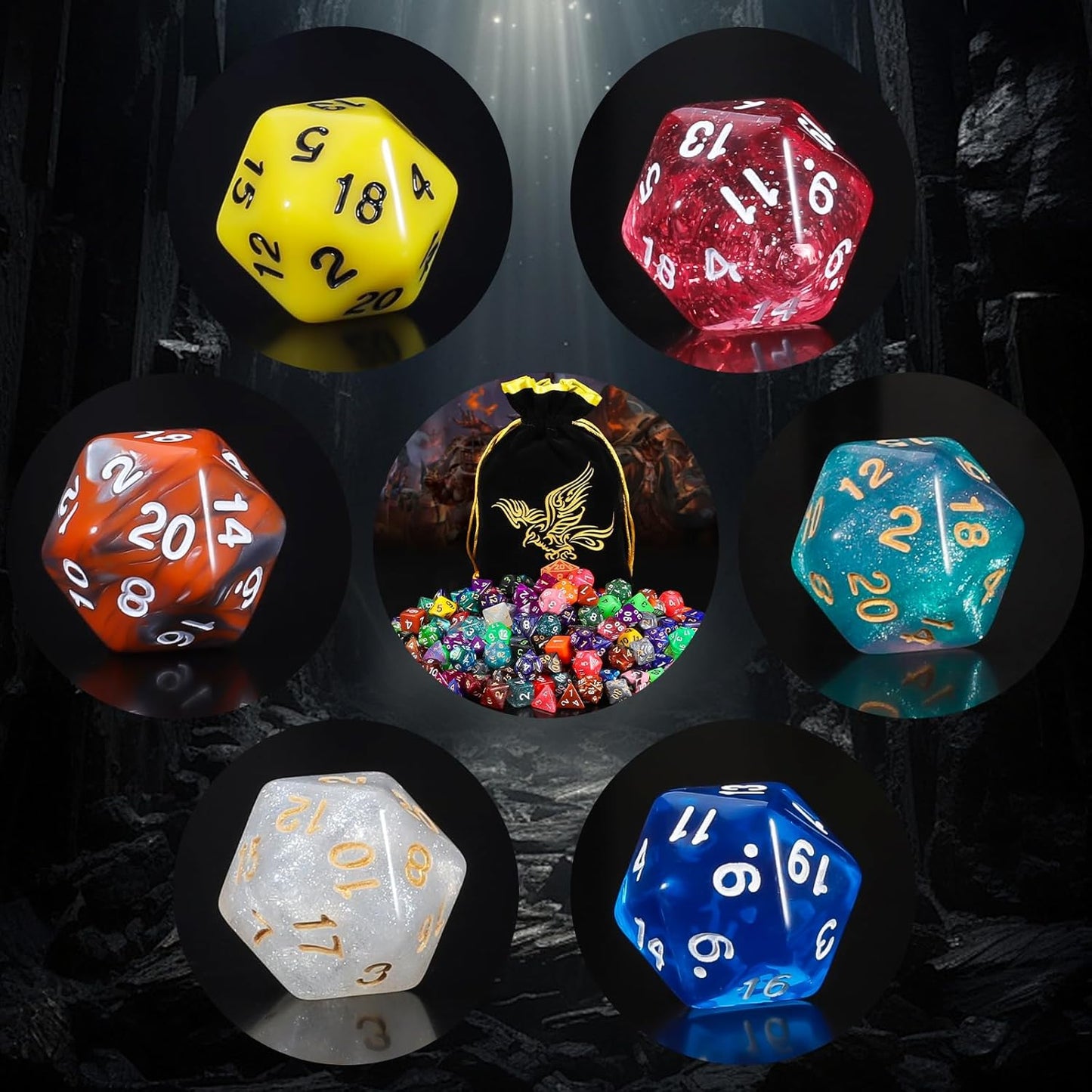 QMay 30 Sets Polyhedral Dice - 30 X 7 (210 Pieces) DND Dice with a D&D Dice Large Drawstring Bag, 30 Colors D4 D6 D8 D10 D% D12 D20, Great for Dungeons and Dragons, RPG, MTG,Role Playing Table Games