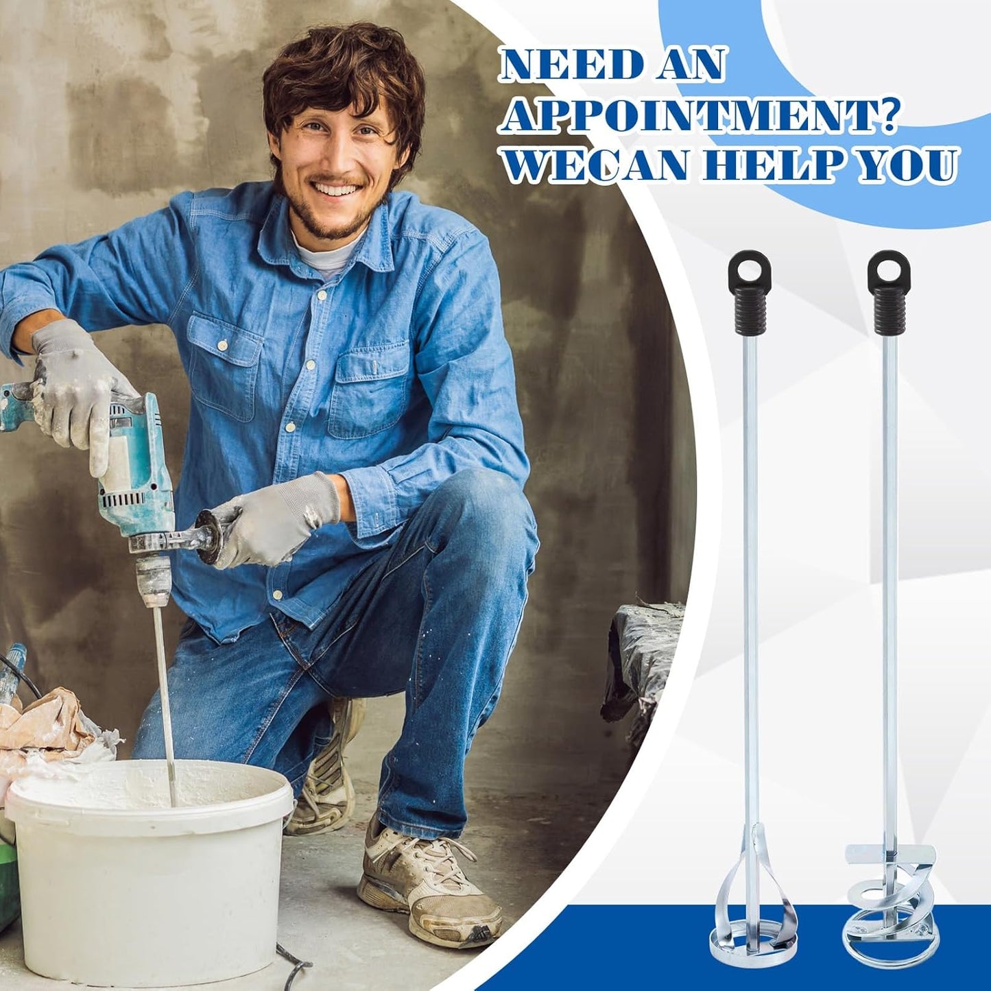 Set of 2 Paint Mixer for Drill Painting Mixer Stirrer Drill Attachment, 15.7" Mixing Paddles and 2.3" Mixing Impeller, Mix 1 to 3 Gallons of Paint, Resin, Concrete, and More