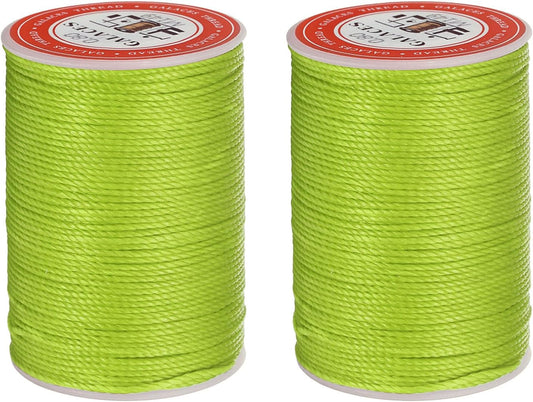 uxcell Round Leather Sewing Waxed Thread, 55m / 60 Yards Polyester Wax String, 0.80mm Wax Stitching Cord for Leather Crafts, Bookbinding, Bracelets Braided, Bright Green, 2pcs