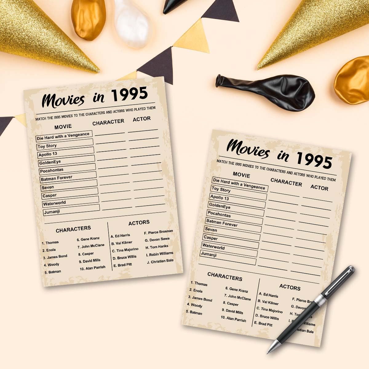 QUPT 30th Birthday Party Games, Movies in 1995 Games, Birthday Party Supplies for Adults, Fun 1995s Party Game，Pack of 30 Cards