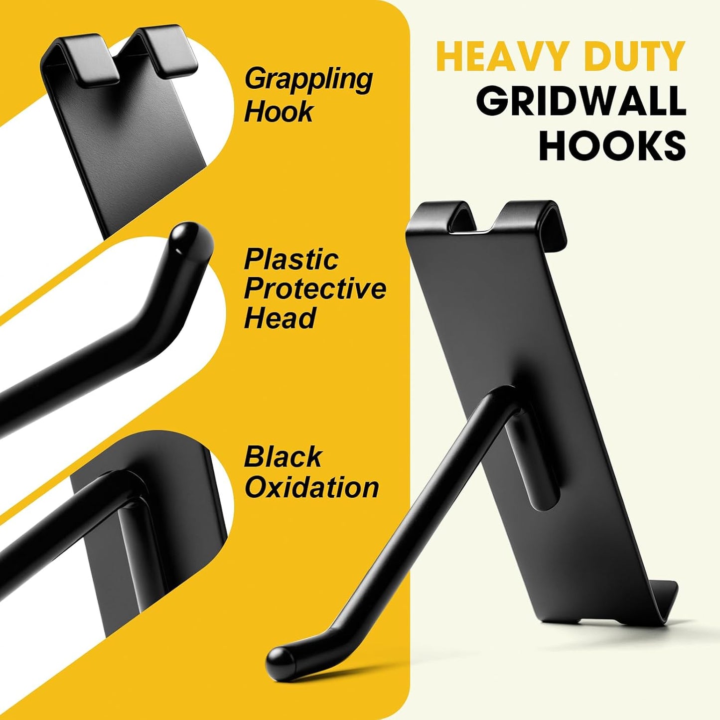 Gridwall Hooks 6 Inch, 60 Pack Heavy Duty Display Hooks for Grid Wall, Grid Panel Hooks Hangers, Grid Wall Accessories for Retail, Craft Shows, Home Setup, and Customized Display, Black