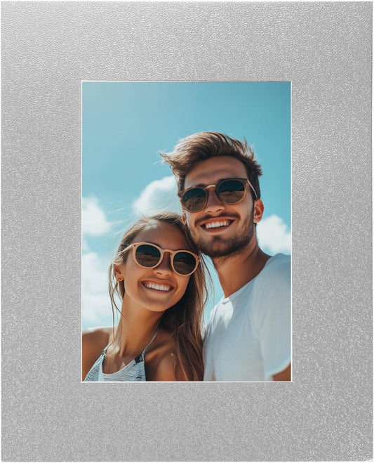 uxcell Picture Mats, 8 x 10 Mat Board Center for 5 x 7 Pictures Acid Free White Core Bevel Cut Frame Mattes with Backing for Display Art Measuring, Silver