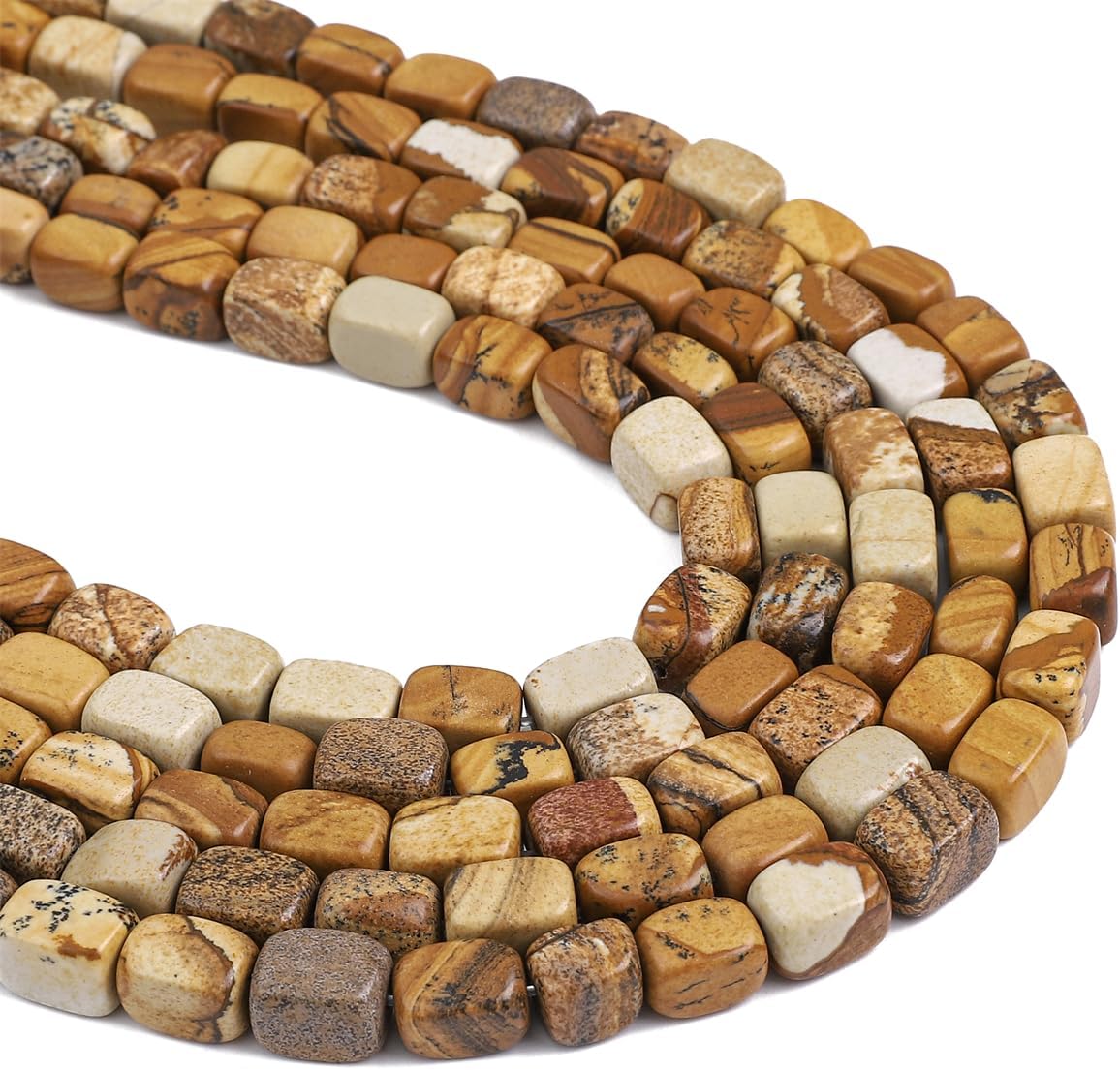 Natural Brown Picture Cuboid Stone Loose Semi Gemstone Beads for Jewelry Making 8mmx12mm 38cm/Strand