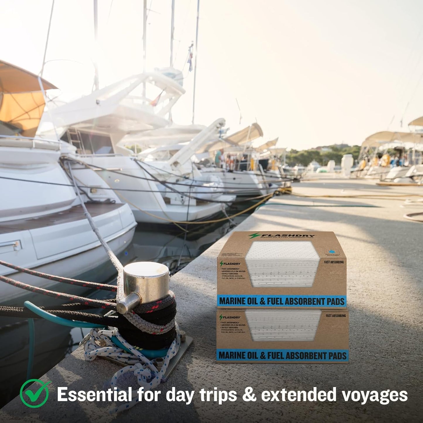 FLASHDRY Marine Oil & Fuel Spill Absorbent Pads - 17.5” x 13.5”, Water Repellent, Effective Spill Control, Marine Protection, High-Performance, Eco-Friendly, Tear Resistant - 300 Pads in Total