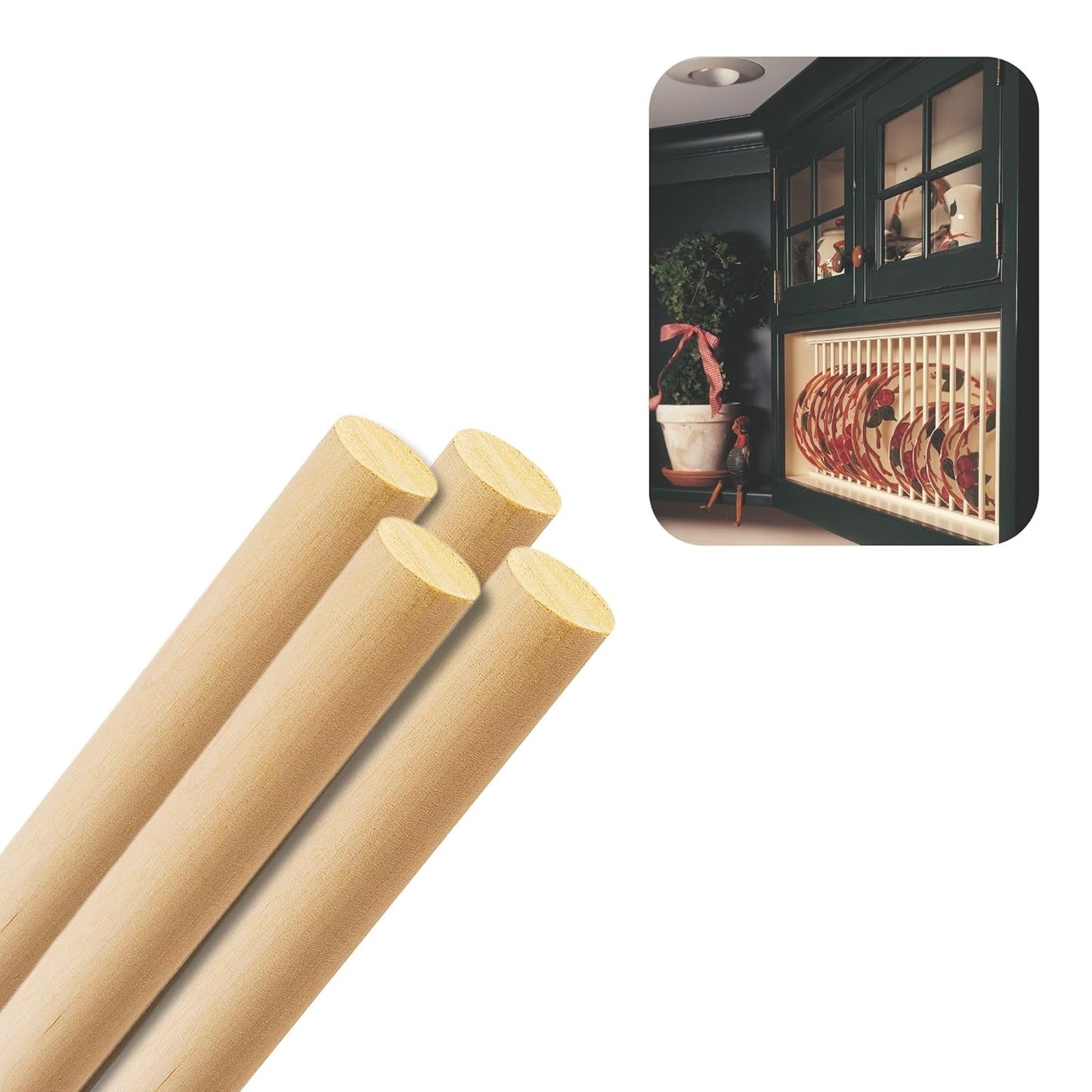 Birch Round Dowels (1-⅛" x 36", Pack of 4) | Variety of Diameters & Wood Species | Unfinished Wooden Dowel Rods for Crafts & DIY Home Projects | Curtain Rod, Macrame Supplies, Moulding Trim, Flagpole