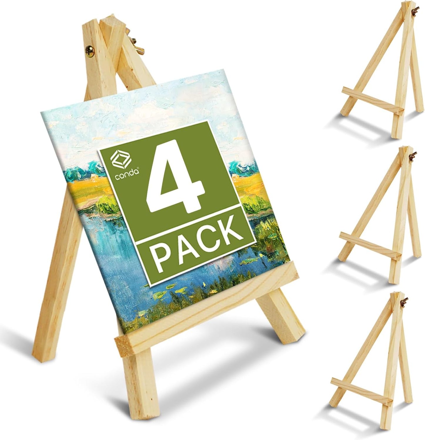CONDA 4 Pack 9 Inch Wood Easels, Easel Stand for Painting Canvases, Art, and Crafts,Tripod,Painting Party Easel,Kids Student Tabletop Easels for Painting,Portable A-Frame Tripod Tabletop Easel Set