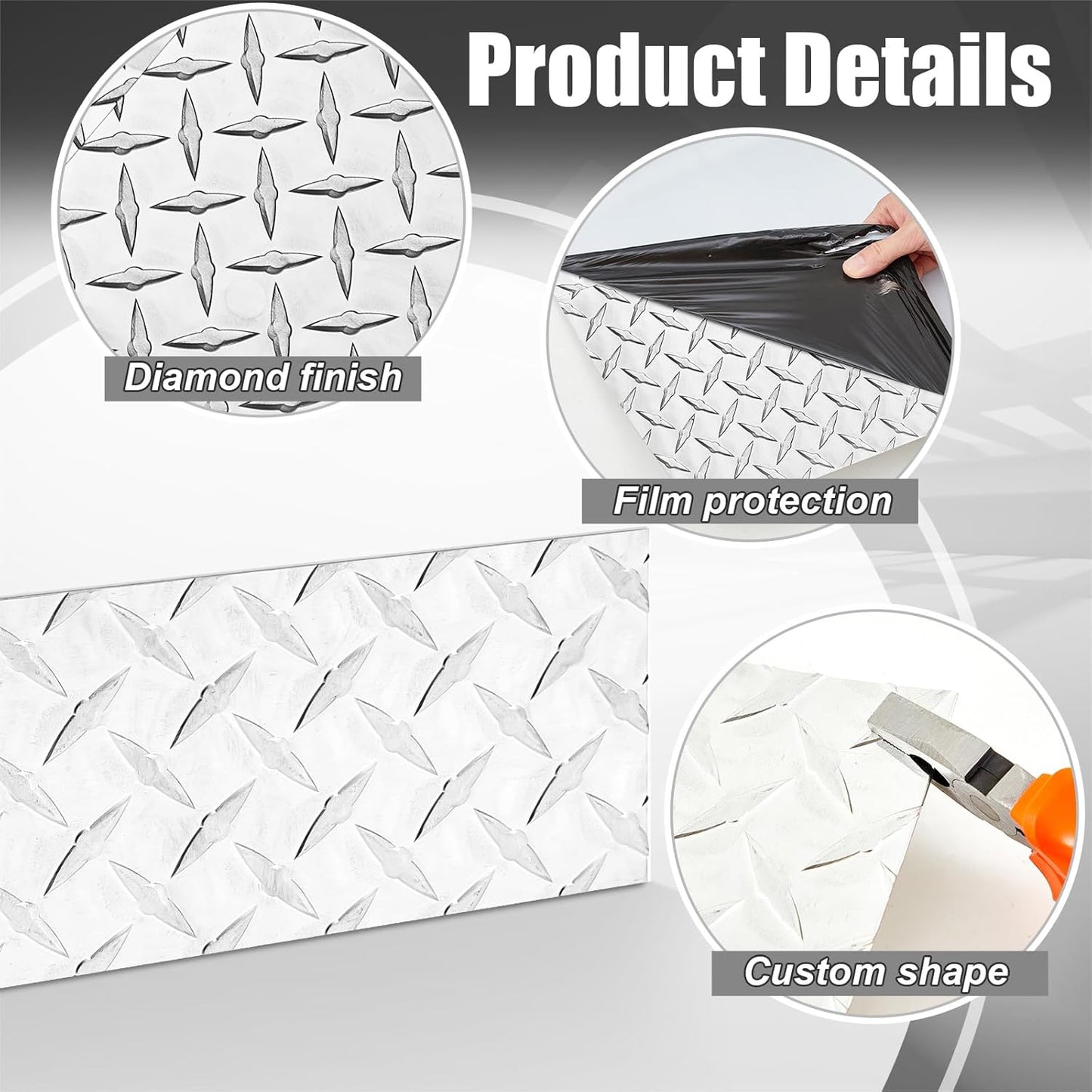 4pcs Diamond Plate Sheet Metal Heavy Duty Tread Aluminum Sheet Diamond Tread Plate for Wall Covering, Cargo Trailer, RV and More (6'' X 12'' X 0.08'',Silver)