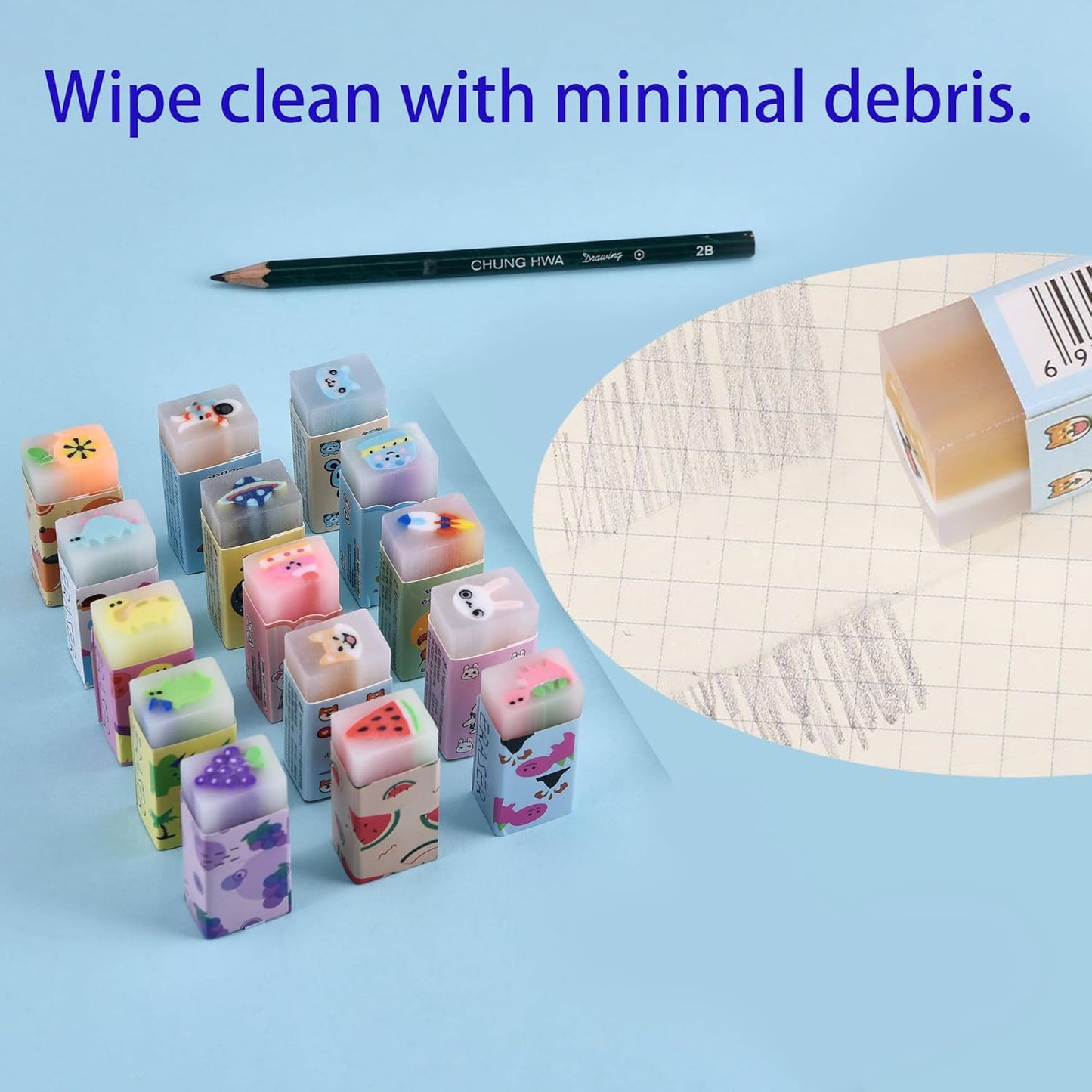 23PCS Big Fun Cute Animal Fruit Pencil Erasers for Kids Bulk,Back to School Party Gifts (Fruit Animal Jelly, Big)