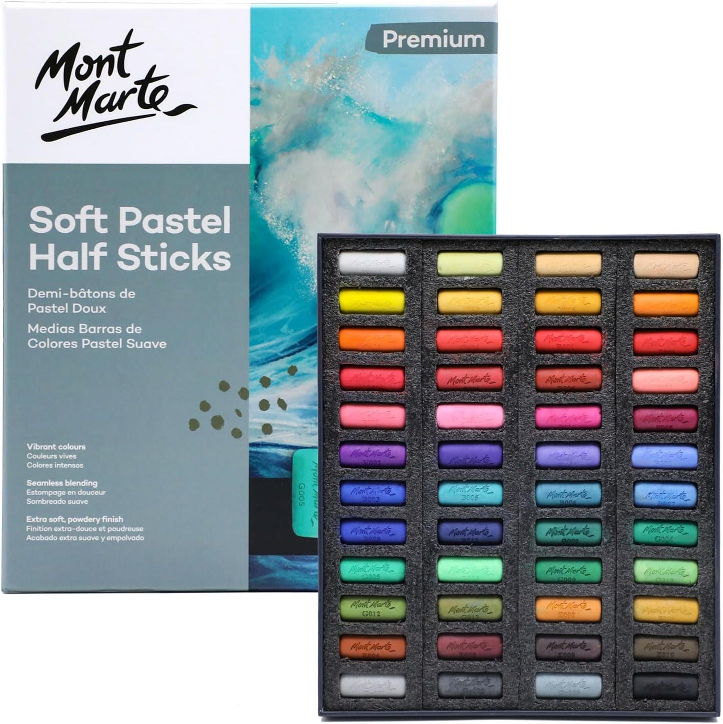 Mont Marte Soft Pastel Half Sticks 72pc, Pastels Art Supplies, Artist Quality Pastels, Extra Soft and Smooth Texture, Ideal for Professional Level Artwork